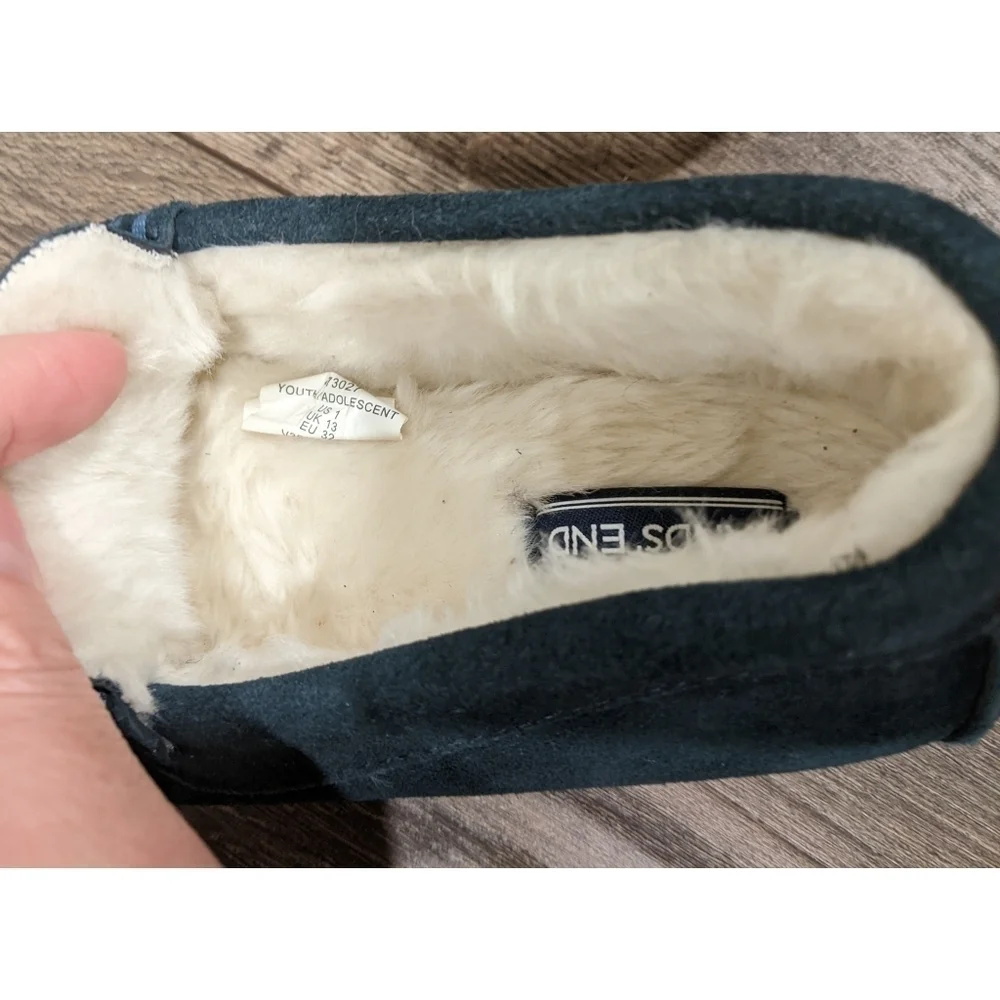 Lands' End Blue Suede Faux Fur Lined Slippers